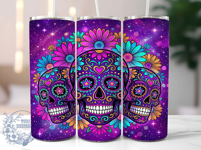 Neon Folk Sugar Skull 20oz Tumbler, Neon Folk Sugar Skull, Folk Sugar Skull, Neon Sugar Skull, Sugar Skull Tumbler, Folk Skull Tumbler, 20oz Tumbler, Tumbler Wrap Sublimation ToriDesigns 