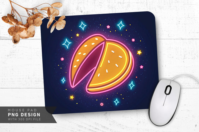 Neon Fortune Cookie with Glowing Edges and Sparkles Mouse Pad Design Sublimation Regulrcrative 