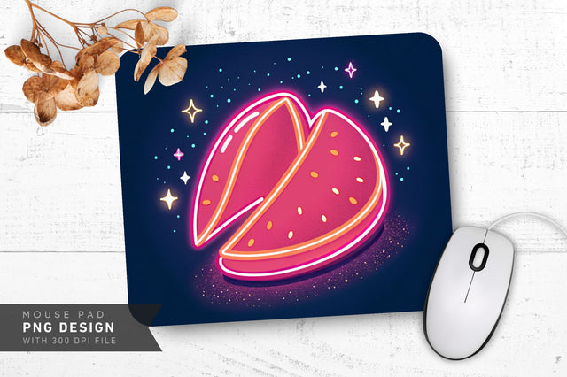 Neon Fortune Cookie with Glowing Edges and Sparkles Mouse Pad Design Sublimation Regulrcrative 