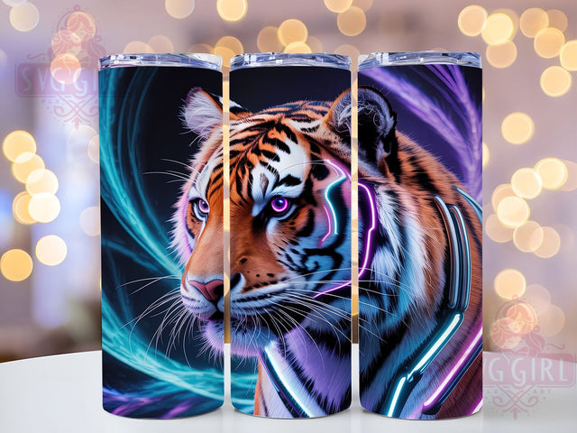 Neon Futuristic Cyber Tiger Tumbler, Tron Jungle Pattern, Futuristic Tiger Design, 20Oz Sublimation Wrap, Glowing Jungle Art, Cyber Tiger Texture, Tumbler Sublimation Sublimation SvggirlplusArt 
