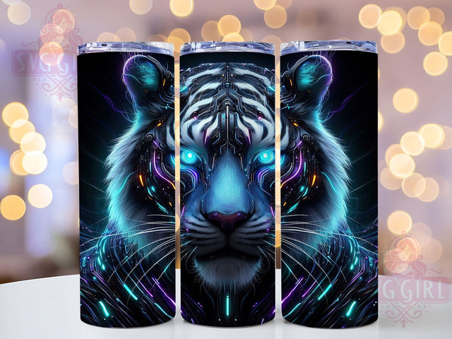 Neon Futuristic Cyber Tiger Tumbler, Tron Jungle Pattern, Futuristic Tiger Design, 20Oz Sublimation Wrap, Glowing Jungle Art, Cyber Tiger Texture, Tumbler Sublimation Sublimation SvggirlplusArt 