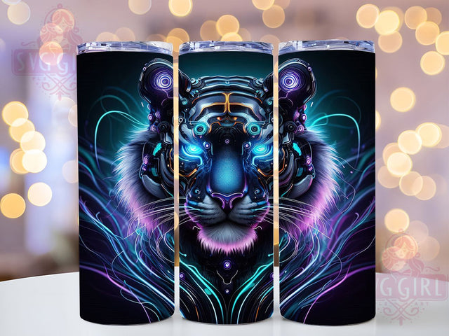 Neon Futuristic Cyber Tiger Tumbler, Tron Jungle Pattern, Futuristic Tiger Design, 20Oz Sublimation Wrap, Glowing Jungle Art, Cyber Tiger Texture, Tumbler Sublimation Sublimation SvggirlplusArt 