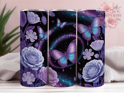 Neon Galaxy Butterfly Tumbler, Butterfly Design, Neon Glow Effect, Glitter Floral Style, Cosmic Fantasy, Vibrant Colors, Tumbler Wrap, Sublimation Design, 20oz Tumbler, Mystical Artwork Sublimation Li Zamperini 
