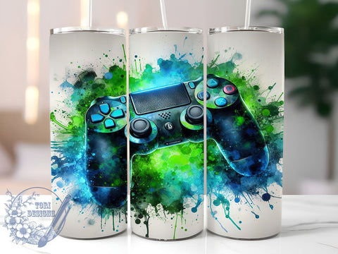 Neon Gamer 20oz Skinny Tumbler PNG, Gaming Tumbler Sublimation Wrap, Straight & Tapered Tumbler Wrap, Instant Digital Download Sublimation ToriDesigns 