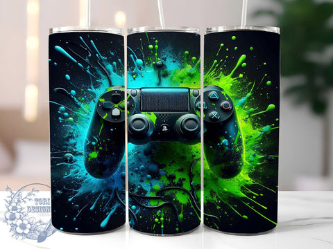 Neon Gamer 20oz Skinny Tumbler PNG, Gaming Tumbler Sublimation Wrap, Straight & Tapered Tumbler Wrap, Instant Digital Download Sublimation ToriDesigns 