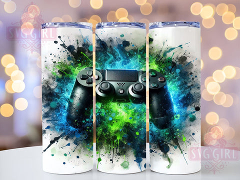 Neon Gamer 20oz Tumbler Wrap Sublimation Design, Straight Tapered Tumbler Wrap, Gaming Tumbler Png, Instant Digital Download Sublimation SvggirlplusArt 