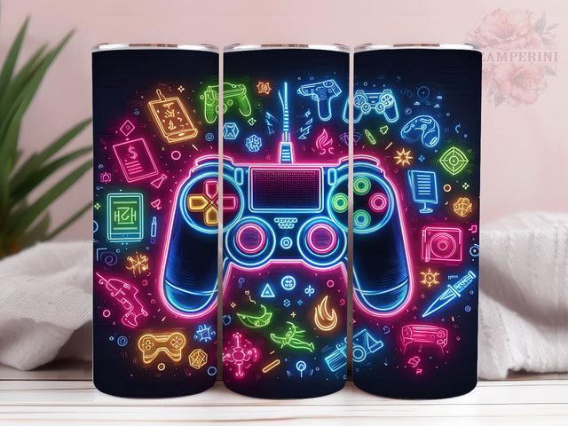 Neon Gamer Controller 20oz Tumbler Wrap PNG, Video Gaming Tumbler Png, Straight & Tapered Tumbler Wrap, Instant Digital Download Sublimation Li Zamperini 