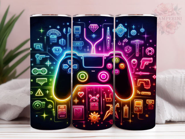 Neon Gamer Controller 20oz Tumbler Wrap PNG, Video Gaming Tumbler Png, Straight & Tapered Tumbler Wrap, Instant Digital Download Sublimation Li Zamperini 