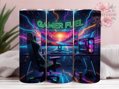 Neon Gamer Fuel Tumbler, Neon Gaming Sublimation Design, Bright Gamer Art, 20oz Neon Tumbler, Whimsical Gaming Mug, Colorful Gamer Cup, Stylish Neon Wrap Sublimation Li Zamperini 