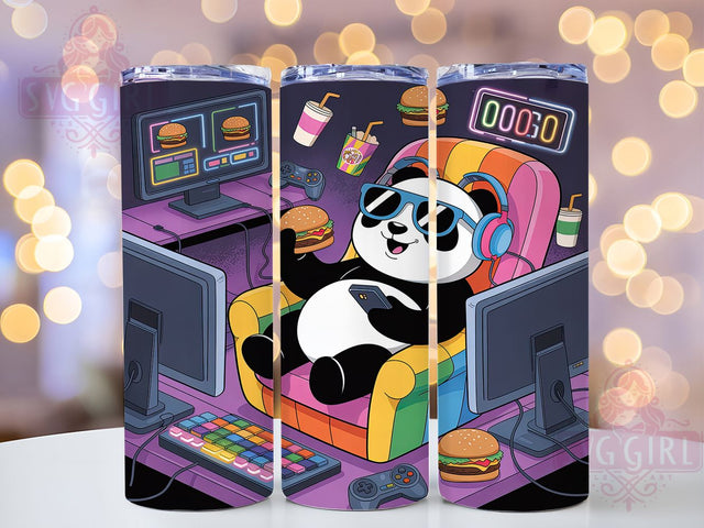 Neon Gamer Panda Tumbler, Funny Panda Wrap, Gamer Panda Design, Sublimation Cup, 20oz Skinny Tumbler, Bright Gaming Drinkware, Neon Panda Style Sublimation SvggirlplusArt 