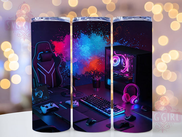 Neon Gaming Gear 20oz Tumbler, Neon Gaming Chair Design, Headphones Drinkware, Sublimation Wrap, Gamer Mug, Video Game Decor, Unique Gift for Gamers Sublimation SvggirlplusArt 