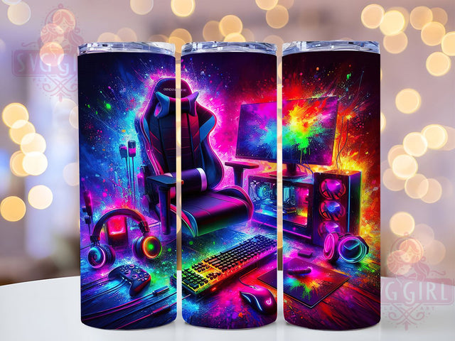 Neon Gaming Gear 20oz Tumbler, Neon Gaming Chair Design, Headphones Drinkware, Sublimation Wrap, Gamer Mug, Video Game Decor, Unique Gift for Gamers Sublimation SvggirlplusArt 
