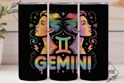 Neon Gemini Zodiac 20oz Tumbler Wrap Sublimation sassyprint 
