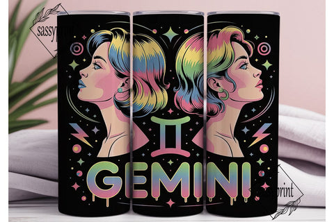Neon Gemini Zodiac 20oz Tumbler Wrap Sublimation sassyprint 
