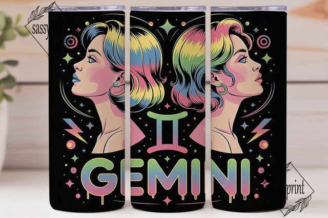 Neon Gemini Zodiac 20oz Tumbler Wrap Sublimation sassyprint 