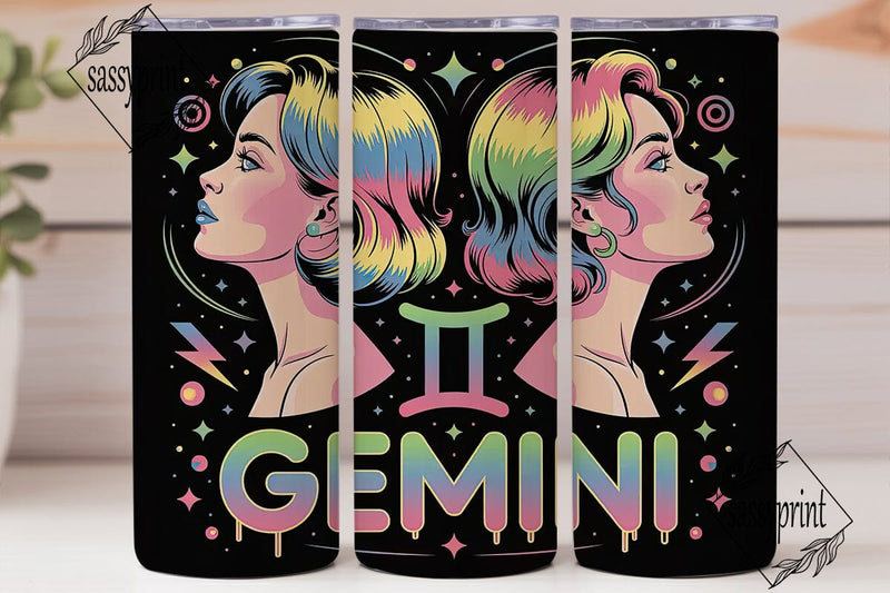Neon Gemini Zodiac 20oz Tumbler Wrap Sublimation sassyprint 