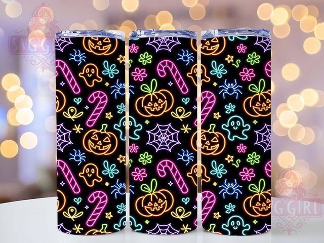 Neon Ghost Candy Glow 20oz Tumbler, Neon Theme, Ghost Motif, Candy Design, Glow Effect, Spooky Charm, Skinny Tumbler, Sublimation PNG Sublimation SvggirlplusArt 