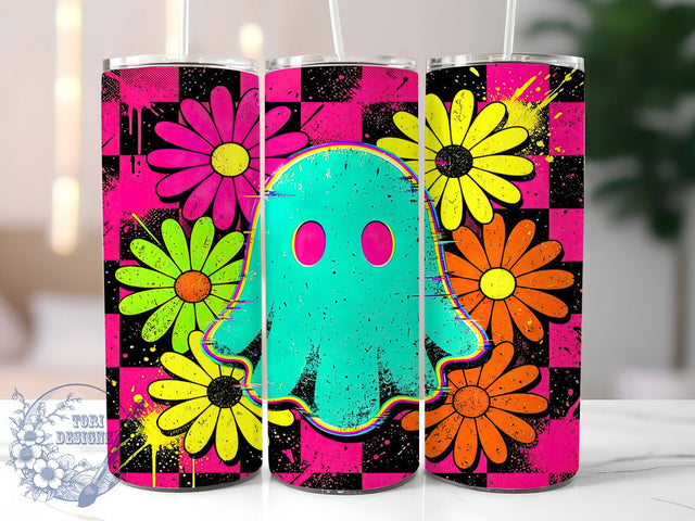 Neon Ghost Daisy Grunge 20oz Tumbler, Electric Spooky, Glowing Bloom, Edgy Haunt, Vibrant Distress, Kawaii Goth, Retro Grime, Sublimation Wrap Sublimation ToriDesigns 