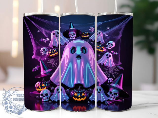 Neon Ghost Halloween 20oz Tumbler, Ghost Design, Neon Style, Halloween Theme, Sublimation Wrap, 20oz Tumbler, Spooky Aesthetic, Creepy Pattern Sublimation ToriDesigns 