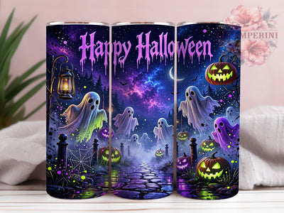 Neon Ghost Halloween 20oz Tumbler, Ghost Motif, Neon Theme, Halloween Accent, Glow Art Design, Spooky Flair, Sublimation Wrap, 20oz Tumbler Sublimation Li Zamperini 