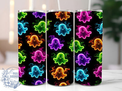 Neon Ghost Pattern 20oz Tumbler, Ghost Motif, Neon Theme, Pattern Design, Halloween Style, Spooky Charm, 20oz Wrap, Sublimation Tumbler Sublimation ToriDesigns 