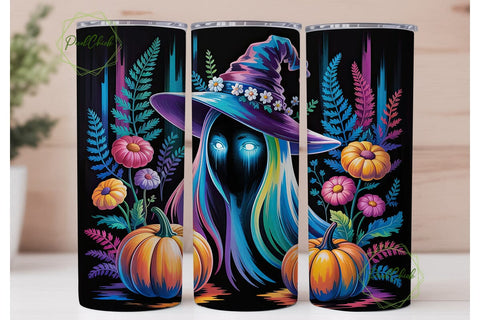 Neon Ghost Pumpkin Fantasy 20oz Tumbler Sublimation PixelChick 