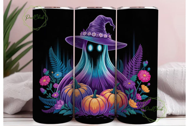 Neon Ghost Pumpkin Fantasy 20oz Tumbler Sublimation PixelChick 