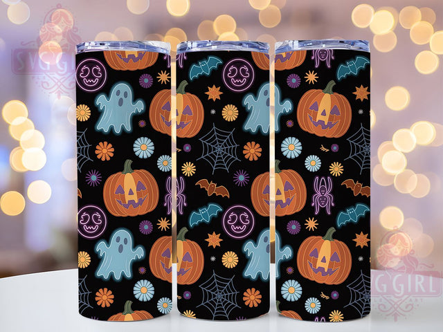 Neon Ghost & Pumpkin Glowing Halloween Tumbler, Pumpkin Spooky Wrap, Halloween Cup Design, Glowing Ghost Drinkware, Spooky 20oz Tumbler, Neon Halloween Sublimation, Bright Pumpkin Art Sublimation SvggirlplusArt 