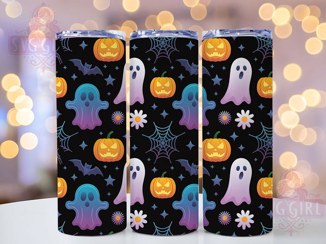 Neon Ghost & Pumpkin Glowing Halloween Tumbler, Pumpkin Spooky Wrap, Halloween Cup Design, Glowing Ghost Drinkware, Spooky 20oz Tumbler, Neon Halloween Sublimation, Bright Pumpkin Art Sublimation SvggirlplusArt 