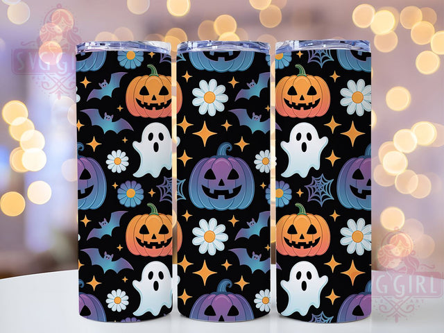 Neon Ghost & Pumpkin Glowing Halloween Tumbler, Pumpkin Spooky Wrap, Halloween Cup Design, Glowing Ghost Drinkware, Spooky 20oz Tumbler, Neon Halloween Sublimation, Bright Pumpkin Art Sublimation SvggirlplusArt 