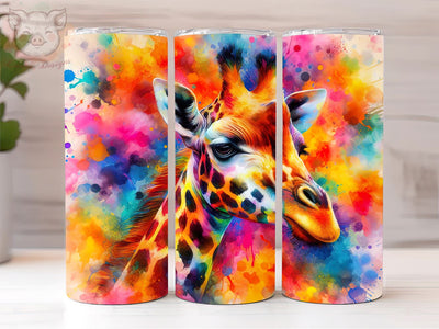 Neon Giraffe 20oz Tumbler Png, Straight & Tapered Tumbler Png, Rainbow Giraffe Tumbler Png, Digital Download PNG Sublimation Lara' s Designs 