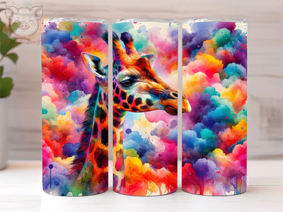 Neon Giraffe 20oz Tumbler Png, Straight & Tapered Tumbler Png, Rainbow Giraffe Tumbler Png, Digital Download PNG Sublimation Lara' s Designs 