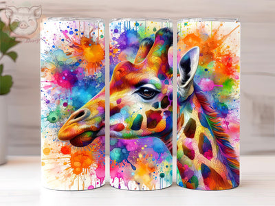 Neon Giraffe 20oz Tumbler Png, Straight & Tapered Tumbler Png, Rainbow Giraffe Tumbler Png, Digital Download PNG Sublimation Lara' s Designs 