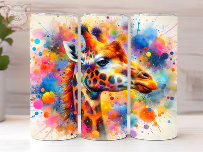 Neon Giraffe 20oz Tumbler Png, Straight & Tapered Tumbler Png, Rainbow Giraffe Tumbler Png, Digital Download PNG Sublimation Lara' s Designs 