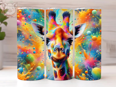 Neon Giraffe 20oz Tumbler Png, Straight & Tapered Tumbler Png, Rainbow Giraffe Tumbler Png, Digital Download PNG Sublimation Lara' s Designs 