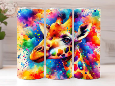 Neon Giraffe 20oz Tumbler Png, Straight & Tapered Tumbler Png, Rainbow Giraffe Tumbler Png, Digital Download PNG Sublimation Lara' s Designs 