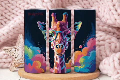 Neon Giraffe 20oz Tumbler Wrap Sublimation DesignSVG 