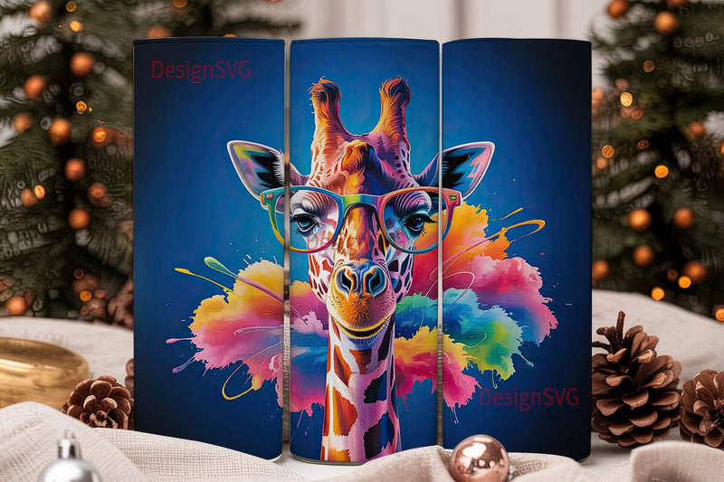 Neon Giraffe 20oz Tumbler Wrap Sublimation DesignSVG 