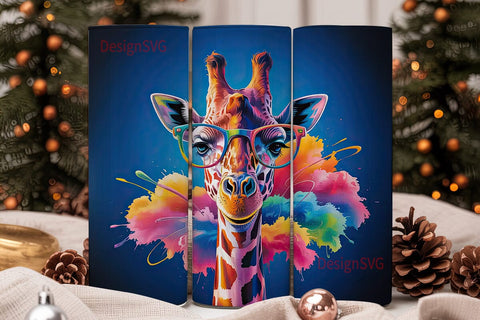 Neon Giraffe 20oz Tumbler Wrap Sublimation DesignSVG 