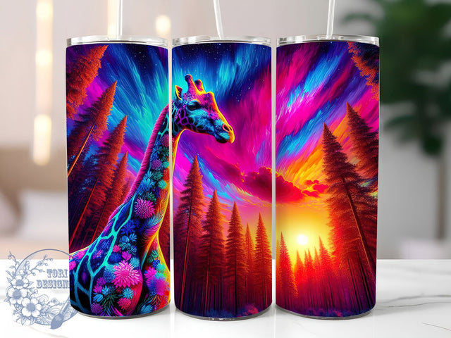 Neon Giraffe Animal Print Tumbler, Animal Print Sublimation Design, Vibrant Wildlife Cup Art, 20oz Neon Tumbler, Whimsical Giraffe Mug, Stylish Animal Cup, Cozy Neon Wrap Sublimation ToriDesigns 