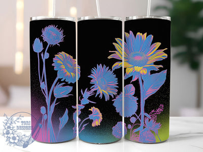 Neon Glitter Sunflower 20oz Tumbler, Glitter Cup Wrap, Seamless Floral Design, Sublimation Tumbler Wrap, 20Oz Tumbler Design, Artistic Neon Cup, Stylish Glitter Sunflower Wrap Sublimation ToriDesigns 