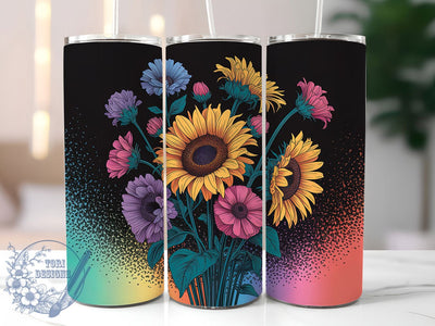 Neon Glitter Sunflower 20oz Tumbler, Glitter Cup Wrap, Seamless Floral Design, Sublimation Tumbler Wrap, 20Oz Tumbler Design, Artistic Neon Cup, Stylish Glitter Sunflower Wrap Sublimation ToriDesigns 