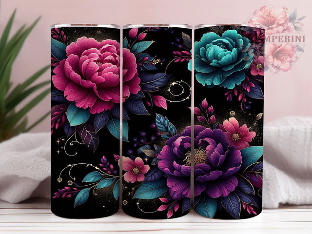 Neon Glow Floral Tumbler, Dark Glow Floral Tumbler, Stylish 20oz Wrap, Sublimation Design, Trendy Gift Idea, Hot Pink Glow Wrap, Botanical Neon Tumbler Sublimation Li Zamperini 