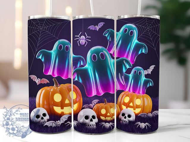 Neon Glow Ghost Halloween Tumbler, Ghost Tumbler, Spooky Sublimation, 20Oz Tumbler Wrap, Glow In Dark Style, Halloween Drinkware, Creepy Aesthetic Sublimation ToriDesigns 