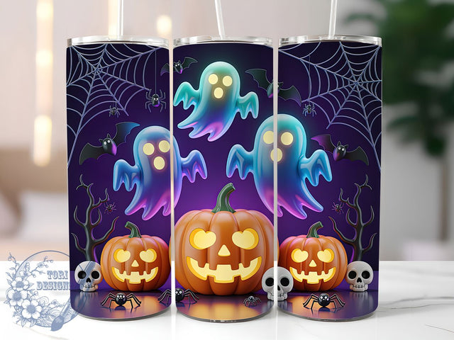 Neon Glow Ghost Halloween Tumbler, Ghost Tumbler, Spooky Sublimation, 20Oz Tumbler Wrap, Glow In Dark Style, Halloween Drinkware, Creepy Aesthetic Sublimation ToriDesigns 