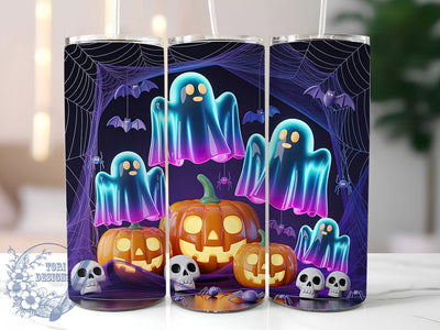 Neon Glow Ghost Halloween Tumbler, Ghost Tumbler, Spooky Sublimation, 20Oz Tumbler Wrap, Glow In Dark Style, Halloween Drinkware, Creepy Aesthetic Sublimation ToriDesigns 