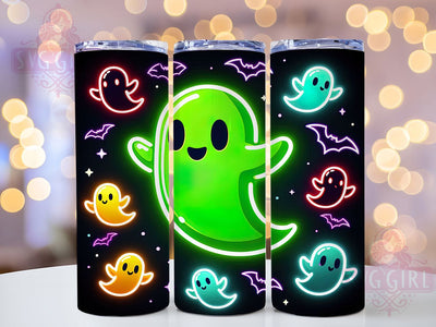 Neon Glow Ghost Pumpkin Halloween Tumbler, Glow Ghosts Wrap, Spooky Pumpkins Sublimation, Gothic Bats Drinkware, Haunted Heart Tumbler, Creepy Neon Cup, Glow in the Dark Halloween Design Sublimation SvggirlplusArt 