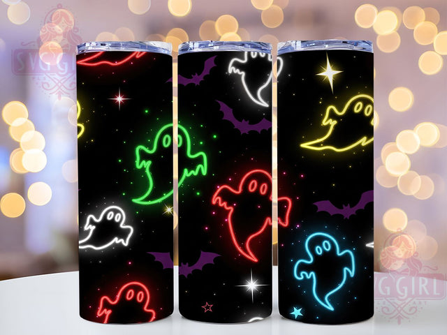 Neon Glow Ghost Pumpkin Halloween Tumbler, Glow Ghosts Wrap, Spooky Pumpkins Sublimation, Gothic Bats Drinkware, Haunted Heart Tumbler, Creepy Neon Cup, Glow in the Dark Halloween Design Sublimation SvggirlplusArt 
