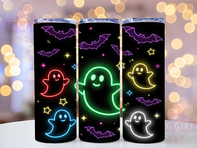 Neon Glow Ghost Pumpkin Halloween Tumbler, Glow Ghosts Wrap, Spooky Pumpkins Sublimation, Gothic Bats Drinkware, Haunted Heart Tumbler, Creepy Neon Cup, Glow in the Dark Halloween Design Sublimation SvggirlplusArt 