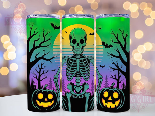 Neon Glow Halloween Skeleton Tumbler, Halloween Glow Wrap, Bright Skeleton Design, 20Oz Skinny Tumbler, Skeleton Sublimation Wrap, Colorful Halloween Drinkware, Glow In The Dark Style Sublimation SvggirlplusArt 